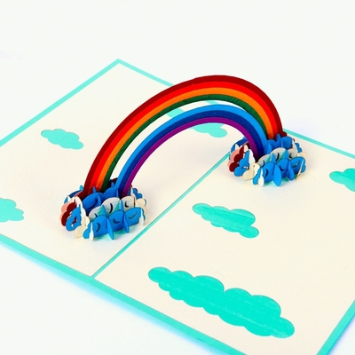 OEM ODM Rainbow Pop Up Card DIY, 3D Happy Birthday Card Kích thước A5